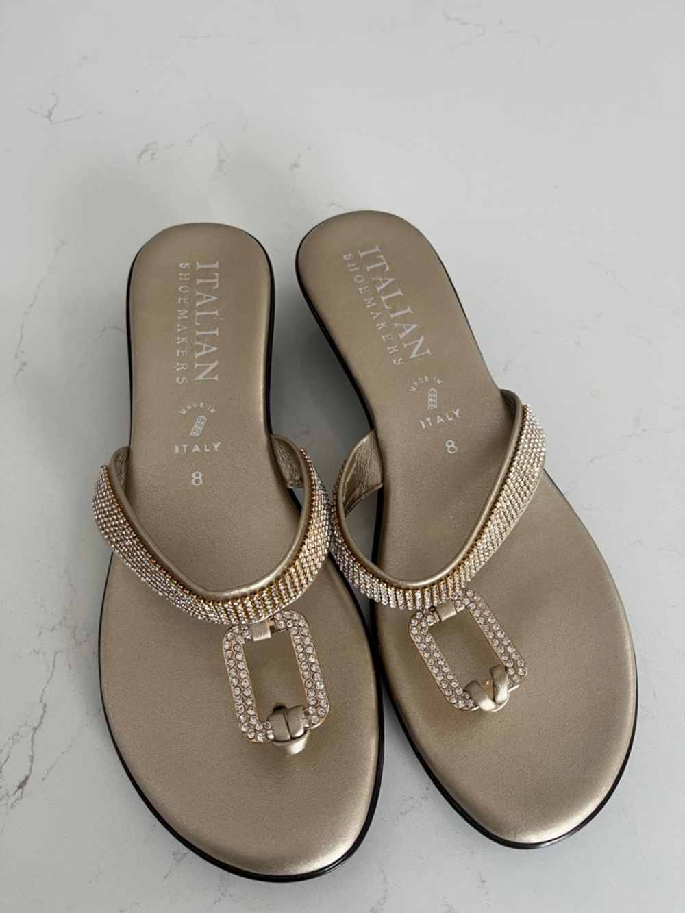 Italian Shoemakers Gold Embellished Thong Sandals